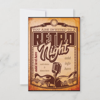 Retro Nachtuitnodiging Platte Kaart