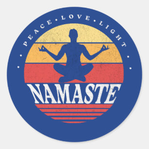 Retro Namaste, yoga pose Ronde Sticker
