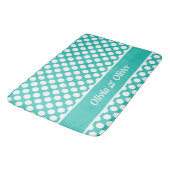 Retro Name Turquoise & White Polka Dot Pattern Badmat (Gekanteld)
