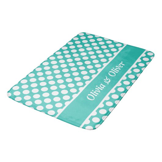 Retro Name Turquoise & White Polka Dot Pattern Badmat (Gekanteld)