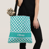 Retro Named Turquoise & White Polka Dot Canvas tas (Dichtbij)