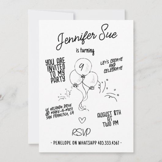 Retro Namen Doodle Moderne Ballon Verjaardag Kaart (Voorkant)