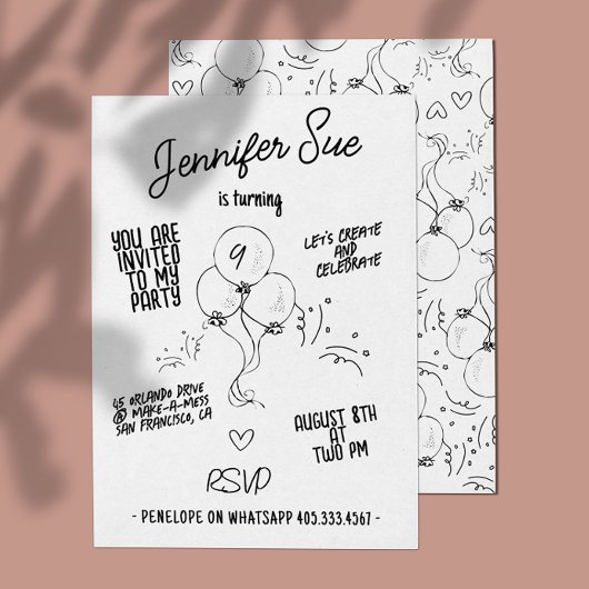 Retro Namen Doodle Moderne Ballon Verjaardag Kaart