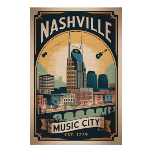 Retro Nashville Tennessee Music City Reisposter Perfect Poster