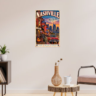 Retro Nashville Tennessee Reisposter Music City Poster