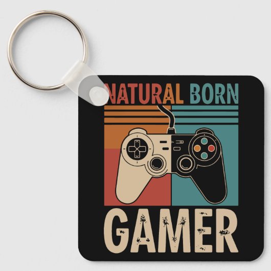 Retro Natural Born Gamer Funny Sleutelhanger (Voorkant)