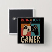 Retro Natural Born Gamer Funny Vierkante Button 5,1 Cm (Voorkant /achterkant)