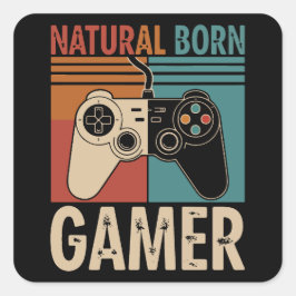 Retro Natural Born Gamer Funny Vierkante Sticker