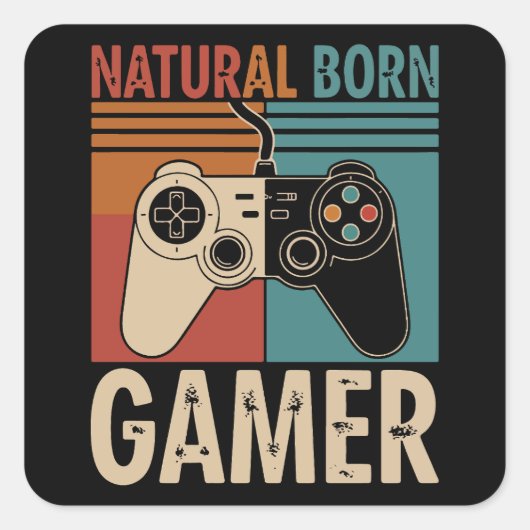 Retro Natural Born Gamer Funny Vierkante Sticker (Voorkant)