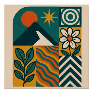 Retro Natuur Abstracte kunst-moderne geometrische  Perfect Poster
