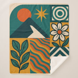 Retro Natuur Abstracte kunst-moderne geometrische Sherpa Deken