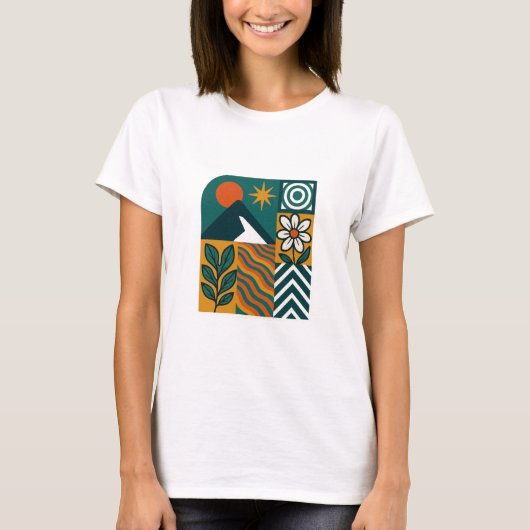 Retro Natuur Abstracte kunst-moderne geometrische T-shirt (Voorkant)