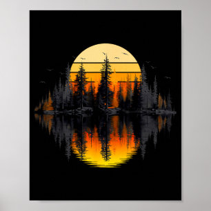 Retro natuur bomen reflectie zonsondergang bos poster