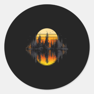 Retro natuur bomen reflectie zonsondergang bos ronde sticker