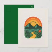 Retro Natuur Sunset - Mountain Briefkaart (Voorkant / Achterkant)