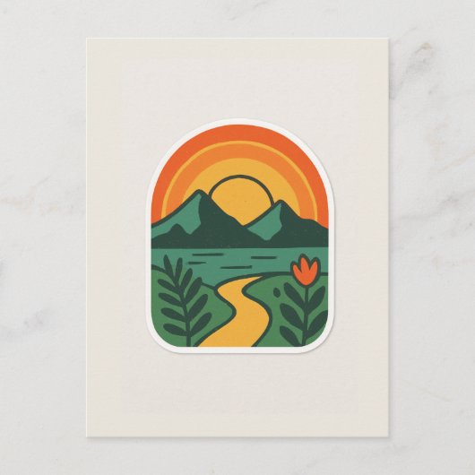 Retro Natuur Sunset - Mountain Briefkaart (Voorkant)