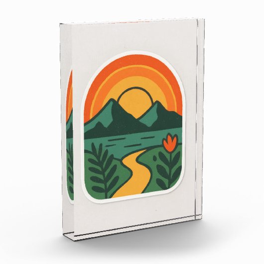 Retro Natuur Sunset -  Mountain Fotoblokken (Links)