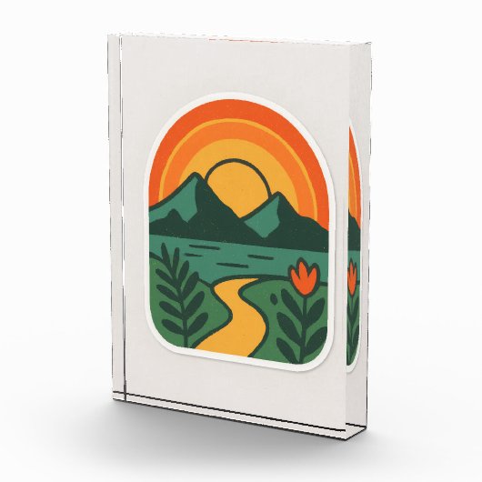 Retro Natuur Sunset -  Mountain Fotoblokken (Rechts)