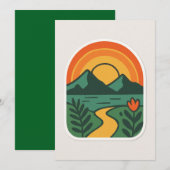 Retro Natuur Sunset -  Mountain Kaart (Voorkant / Achterkant)