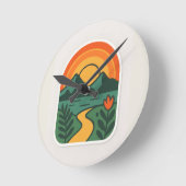 Retro Natuur Sunset -  Mountain Ronde Klok (Hoek)