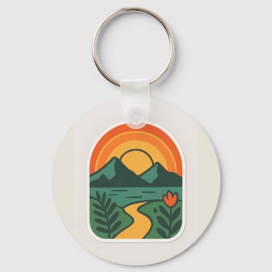 Retro Natuur Sunset -  Mountain Sleutelhanger (Voorkant)