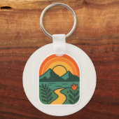 Retro Natuur Sunset -  Mountain Sleutelhanger (Voorkant)
