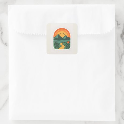 Retro Natuur Sunset -  Mountain Vierkante Sticker (Tas)