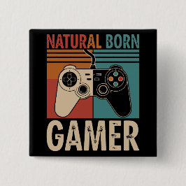 Retro Natuurlijke Geboorte Gamer Grappig Vierkante Button 5,1 Cm