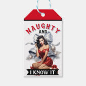 Retro Naughty en I Know It Christmas Pinup Cadeaulabel (Voorkant)