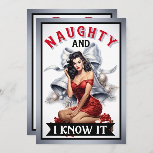 Retro Naughty en I Know It Christmas Pinup Kaart (Voorkant / Achterkant)