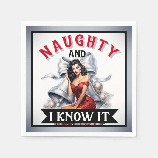 Retro Naughty en I Know It Christmas Pinup Servet (Voorkant)