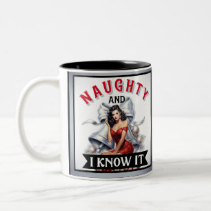 Retro Naughty en I Know It Christmas Pinup Tweekleurige Koffiemok