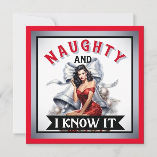 Retro Naughty en ik ken het Kerstmis Pinup Feestdagenkaart (Voorkant)