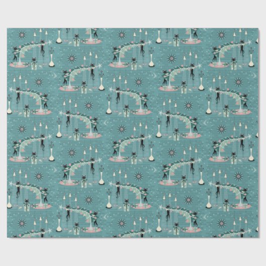 Retro Naughty Kat Kerstmis Cadeaupapier (Vlak)