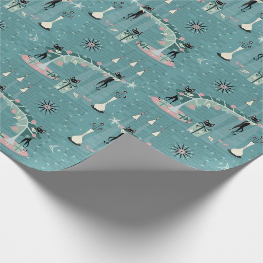 Retro Naughty Kat Kerstmis Cadeaupapier (Hoek)