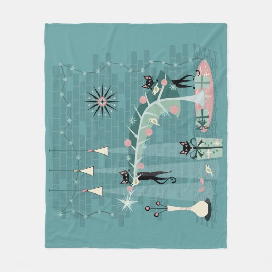 Retro Naughty Kat Kerstmis Fleece Deken (Voorkant)