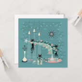 Retro Naughty Kat Kerstmis Kaart (Voorkant / Achterkant in situ)