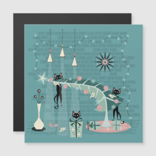 Retro Naughty Kat Kerstmis Magnetische Uitnodiging