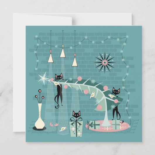 Retro Naughty Kat Kerstmis Magnetische Uitnodiging (Voorkant)