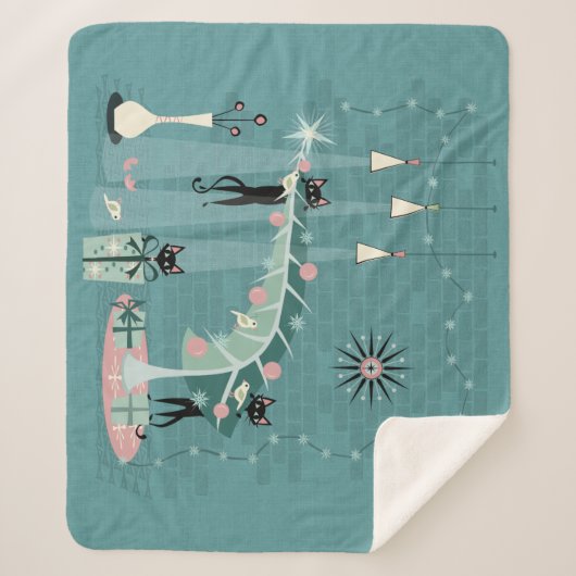 Retro Naughty Kat Kerstmis ©studioxine Sherpa Deken (Voorkant)