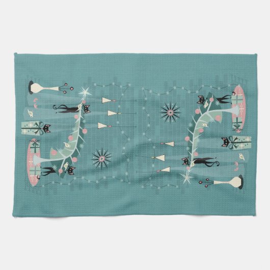 Retro Naughty Kat Kerstmis ©️ studioxine Theedoek (Horizontaal)