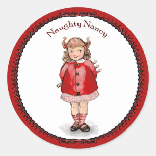 Retro Naughty Nancy Ronde Sticker