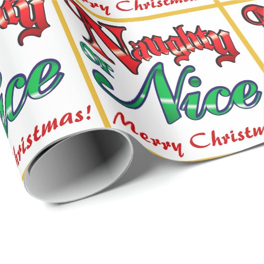 Retro Naughty of Nice kerst Cadeaupapier (Rol Hoek)