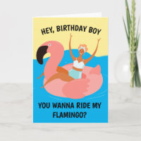 Retro Naughty Ride My Flamingo Adult Birthday Kaar