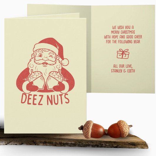 Retro Naughty Santa Deez Nuts Funny Christmas Kaart