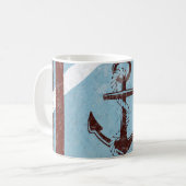 Retro Nautical Anchor Red Blue Grunge Distress Koffiemok (Voorkant links)