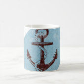 Retro Nautical Anchor Red Blue Grunge Distress Koffiemok (Center)