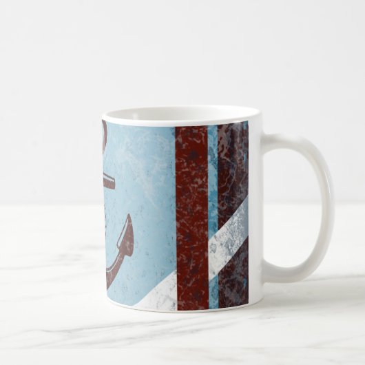 Retro Nautical Anchor Red Blue Grunge Distress Koffiemok (Rechts)