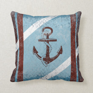 Retro Nautical Anchor Red Blue Grunge Distress Kussen