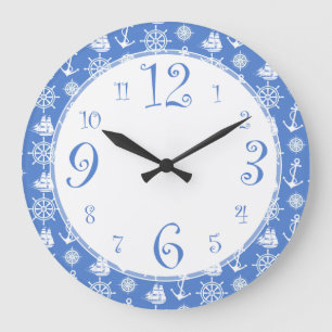 Retro Nautical Blue en White Kitchen Clock Grote Klok